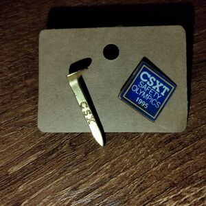 Gold Tie Clip and Blue Pin Set